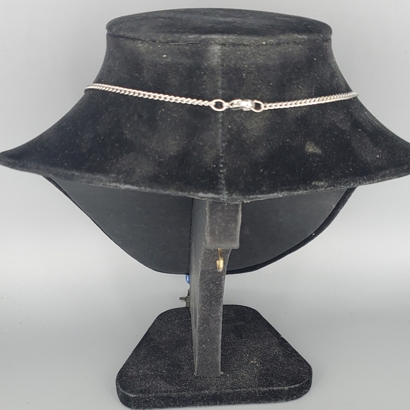 St. Anthony and St. Peregrine Silvertone Blue Bead Cross Necklace - Picture 3 of 4